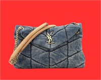 Iconic Loulou Ysl Denim Quilted Puffer Crossbody