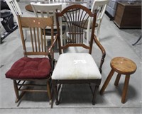 Open arm chair, rocking chair and milking stool