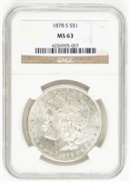 Coin 1878-S Morgan Silver Dollar NGC-MS63