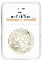 Coin 1881-S Morgan Silver Dollar NGC-MS61