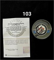 Auto Hockey Puck Winnipeg Jets K Connor COA