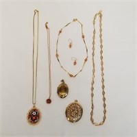 Gold Tone Necklaces - Micro Mosaic Pendant