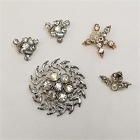 Clear Rhinestone & Silver Tone Pins -  Bat Pin