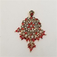 Red/Clear & Gold Tone Dangle Pendant / Slide