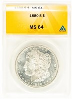 Coin 1880-S Morgan Silver Dollar ANACS-MS64