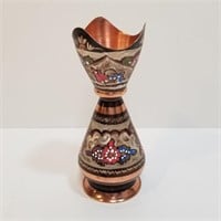Hand Painted Etched Copper Vase from Kosovo