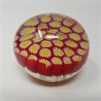 Glass Paperweight Red White & Yellow Millefiori