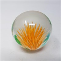 Glass Paperweight - Orange Flower - Vintage