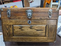 Antique Oak Tool Chest Leather Handled
