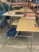 4 Blue chairs with desk tops classroom use