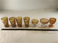 7pcs carnival marigold/amber glass cups
