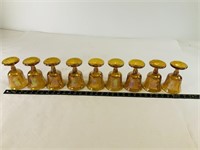 9pcs amber carnival glass goblets