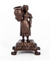 Cast Metal Lady Carrying Pot Candlestick Holder