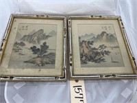 2-Framed/Matted Oriental Prints 12" x 13"
