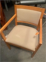 Cherry wood frame, tan cloth seat