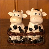 Cow Salt & Pepper Shakers in Basket