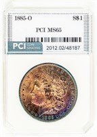 Coin 1885-O Morgan Silver Dollar PCI MS65