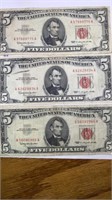 (3) Red seal $5 bills