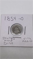 1854-O Seated half dime with arrows