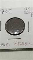 1867 shield nickel no rays