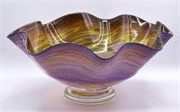 Large Blown Art Glass Ruffled Bowl