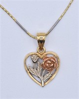 14k Gold Floral Heart Pendant Necklace