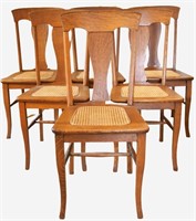 Set of 6 Cane-Bottom Oak Side Chairs