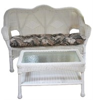 Faux Wicker Love Seat & Coffee Table