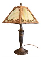 Antique Miller Lamp Co. 6 Panel Slag Glass Lamp