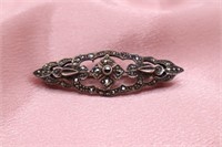 Sterling Silver Marcasite Brooch Pin