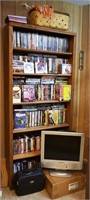 Bookshelf w/ DVDs, VHS & CDs + More