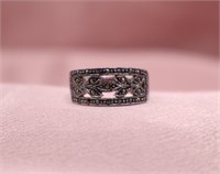 Sterling Silver Marcasite Open Carved Ring Sz7.5