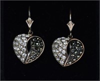 Sterling Silver Marcasite & CZ Heart Earrings