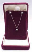 14k White Gold Sapphire & Diamond Necklace Set