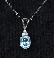 Sterling Blue & White Stone Pendant Necklace