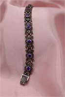 Sterling Silver Marcasite & Purple Stone Bracelet