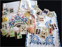 Vintage Embroidered Table Linens & Buttons