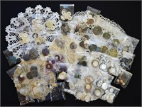 Large Group of Vintage Buttons & Crocheted Doilies
