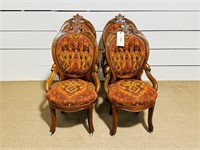 Set of 4 Ornate Antique Upholstered Chairs