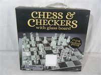 New Chess & Checkers game w/ glass Board