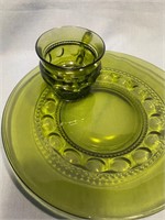 6 Indiana Green glass snack plate set