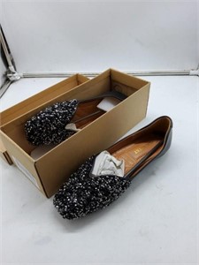 Black shiny flats shoes size 9.5