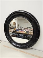Large Round Beveled Mirror w Black Painted Frame-