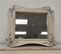 Vintage Hand Painted Mirror w Purple Flowers-