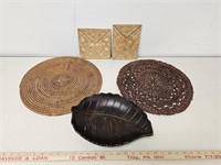 Woven Mats and Wooden Leaf Dish