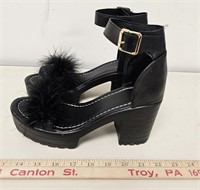 Womens Black Leather Platform Sandals w Black