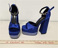 Tinstree Blue Silk and Rhinestone Showgirl Shoes-