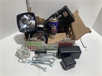 Lot of lights, air compressor, wrenches, etc