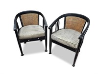 Pair of Black Lacquer Tub Chairs,