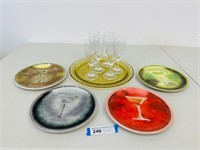 Set of Cocktail Plates & Other Glassware
